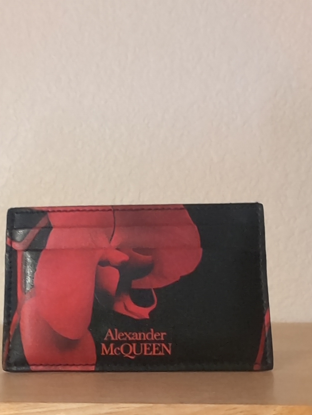NWOT Rare Alexander McQueen Black with Red Floral Card Case